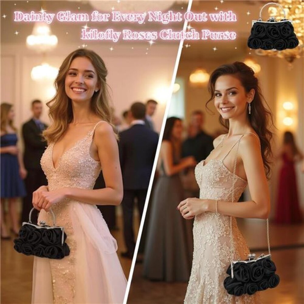 kilofly Missy K 7 Roses Clutch Purse, Satin, with Detachable Strap Money Clip - Picture 6 of 8